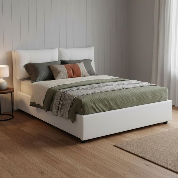 Talamo Italia - Doppelbett Emily, Bettkasten mit Kunstlederbezug, 100 % Made in Italy, Öffnung vorne, inklusive Matratze 120x190 cm, Weiß