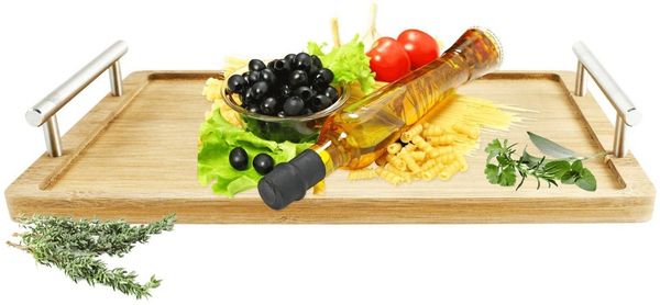 Serviertablett mit Edelstahlgriffen Tablett Frühstückstablett Servierplatte