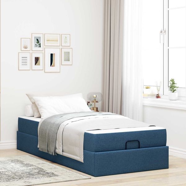 vidaXL Bettgestell mit Matratze 2 pcs Blau Stoff 3399451