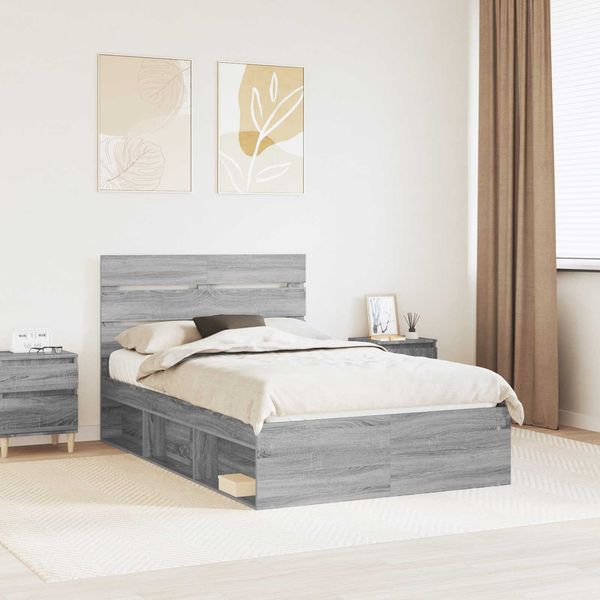 vidaXL Bettrahmen Graues Sonoma 120 x 190 cm Massives Kiefernholz 3411773