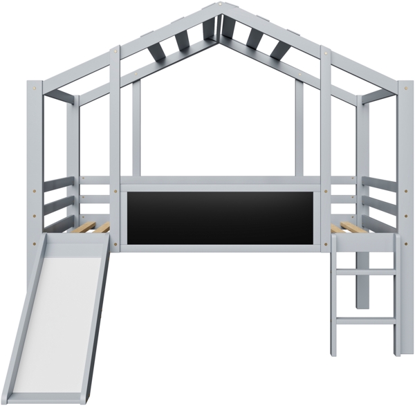 Graues Hochbett Mit Rutsche Und Tafel 90x200 Haus Design Massivholz Sicherheitsgeländer 120kg Tragkraft Kinderzimmer Spielbett Bild 8