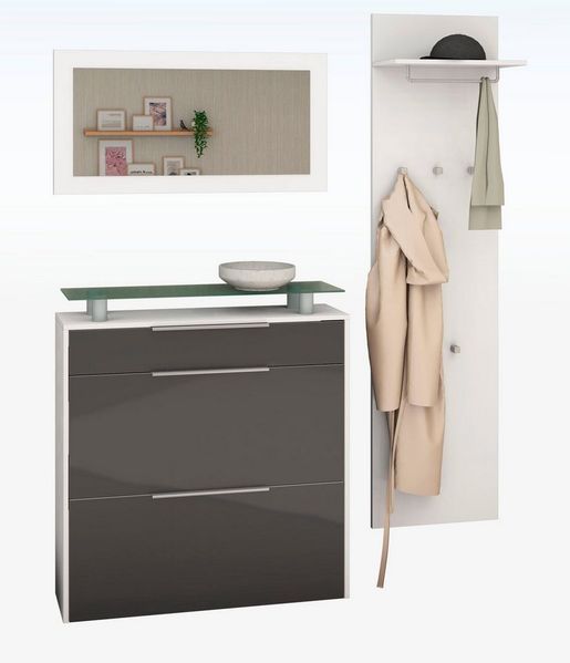 borchardt Möbel Garderoben-Set Oliva, (3-tlg), mit hängendem Schuhschrank, Paneel und Spiegel