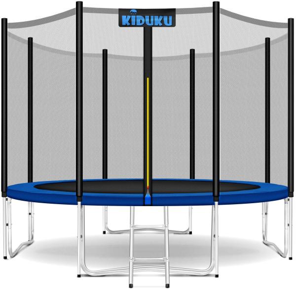 KIDUKU® Trampolin Ø 244 cm Komplettset mit Sicherheitsnetz, Leiter, Randabdeckung, Bodenanker & Zubehör, TÜV Rheinland geprüft, Outdoor Gartentrampolin Kinder-Trampolin