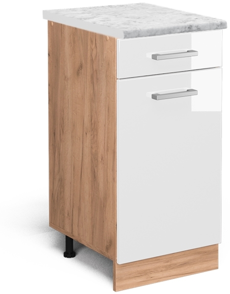 Küchenunterschrank R-Line Weiß Hochglanz 40 cm AP Marmor Vicco