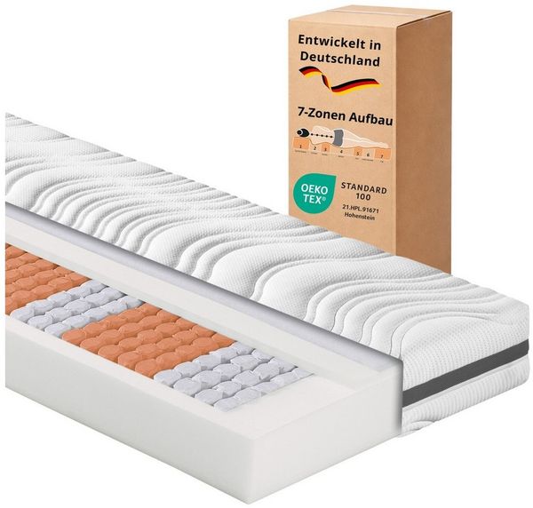 Federkernmatratze Comfort 130, in 90x200 cm, 140x200 cm und weitere Größen, sleepling, 18 cm hoch, mit 7-Zonen Kaltschaum Auflage und verschiedenen Härtegraden