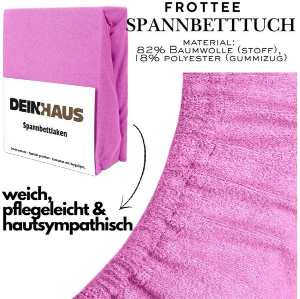 DH DEIN. HAUS Spannbettlaken Frottee SOFT, Baumwolle, Gummizug: rundum, (1 Stück), weich saugfähig atmungsaktiv Rundumgummi formstabil bis 20 cm