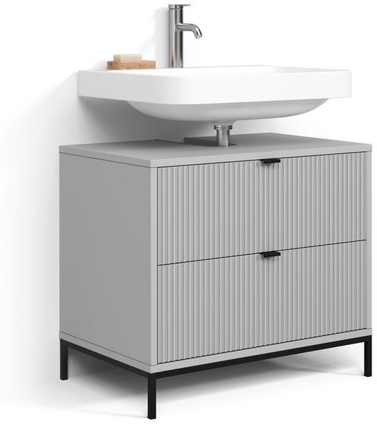 Livinity® Waschbeckenunterschrank Aterno, Grau, 70x63 cm mit 2 ausziehbaren Schubladen (1-St)