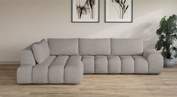 INOSIGN Ecksofa AZITA Designsofa, elegant und bequem L-Form, Bubble-Optik, lose Rückenkissen, traumhafte Steppung, Maße B/T/H: 352/210/72 cm