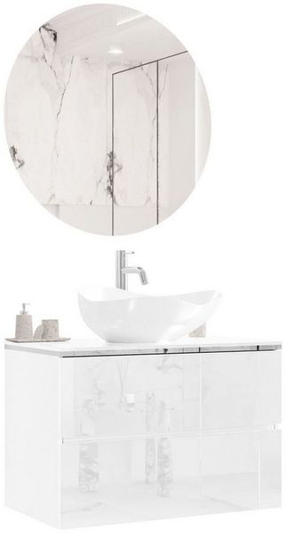 Lookway Badmöbel-Set AURORA SILVER Badezimmerschrank mit praktische Schubladen