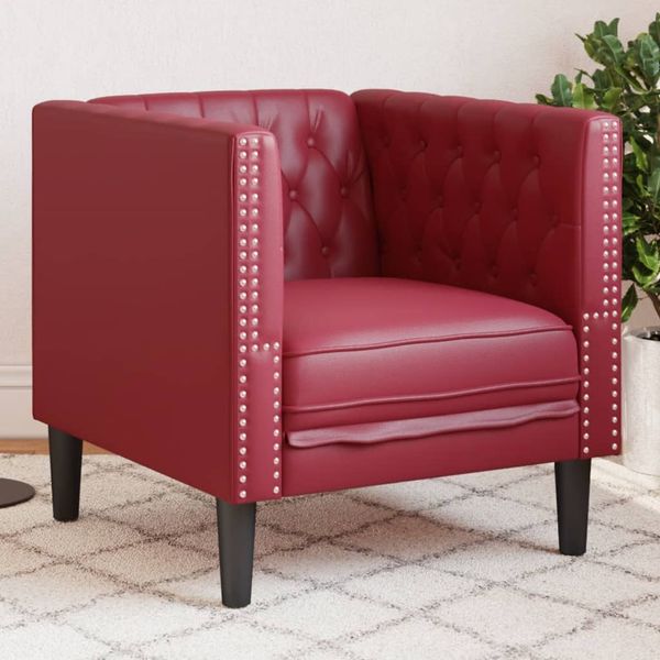 Chesterfield-Sessel, Wohnzimmersessel Weinrot Kunstleder