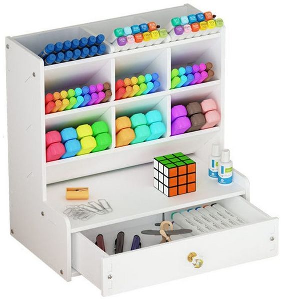 TUWENA Aufbewahrungsdose Stifthalter Aufbewahrungsbox aus Holz mit Schublade, Multifunktionaler Schreibtisch Organizer für Zuhause, Büro und Schule