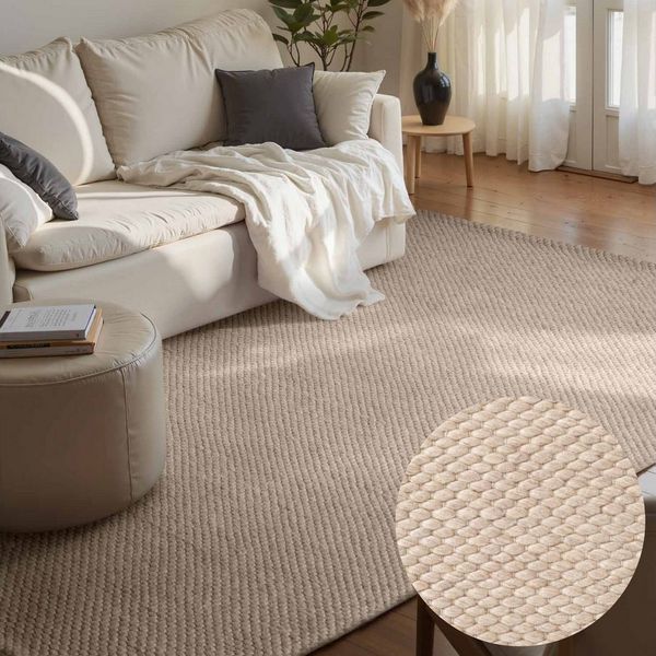 ELLE DECORATION Wollteppich Beans, rechteckig, Höhe: 10 mm, Handweb Teppich Wolle, Perlenstruktur, Wohnzimmer, Schlafzimmer, Flur