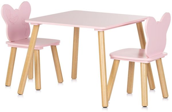 Chipolino Kinder Tischset Holztisch, 2 Holzstühle, Kindersitzgruppe, 3-teilig rosa
