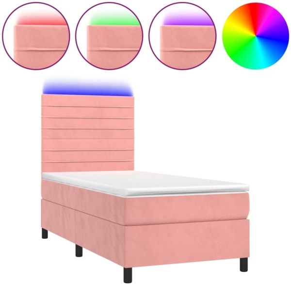 vidaXL Boxspringbett mit Matratze & LED Rosa 90x190 cm Samt 3136160