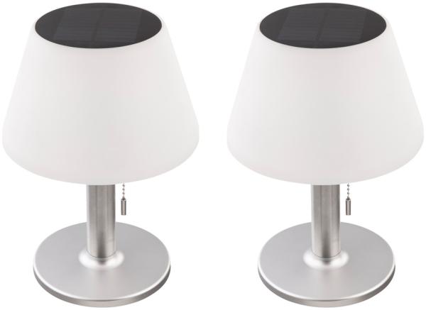 2er Set LED Solartischlampe, silber, Edelstahl, weiß, H 28 cm