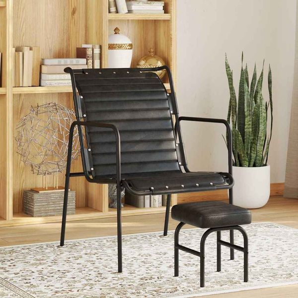 vidaXL Relaxsessel mit Fußhocker Schwarz Echtleder 323729