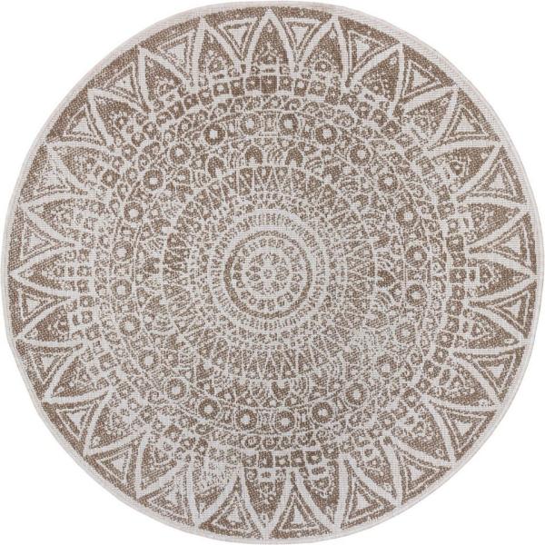 In- und Outdoor Wendeteppich Rund Lilja Beige - 140 cm Durchmesser