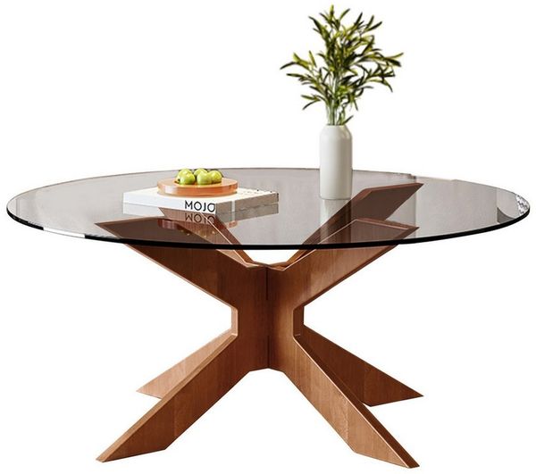 TWSOUL Couchtisch Runder Couchtisch, Glasplatte, Durchmesser 70cm, X-Struktur-Design