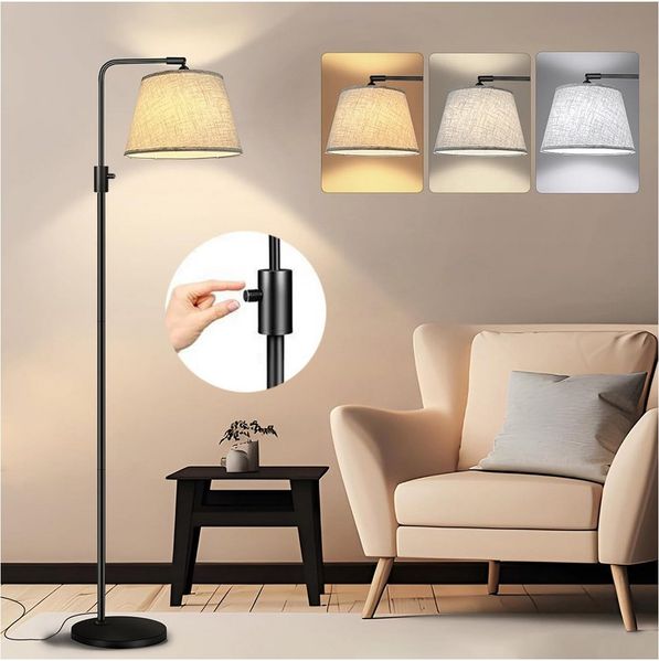 Sunicol LED Stehlampe Dimmbare Moderne Stehlampe Wohnzimmer mit 3 Farbtemperaturen, Bogenlampe mit Leinenschirm, Dreh- und Fußschalter Leselampe