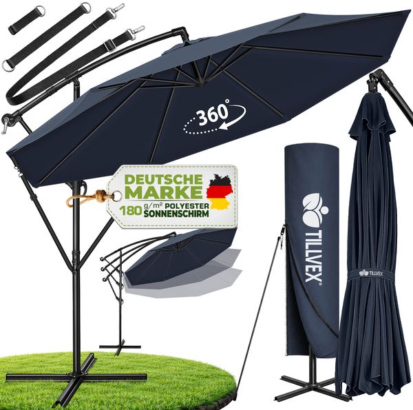 tillvex Sonnenschirm Navy-Blau Ø 300 cm Ampelschirm Gartenschirm Marktschirm Kurbel Balkon Alu Neigbar