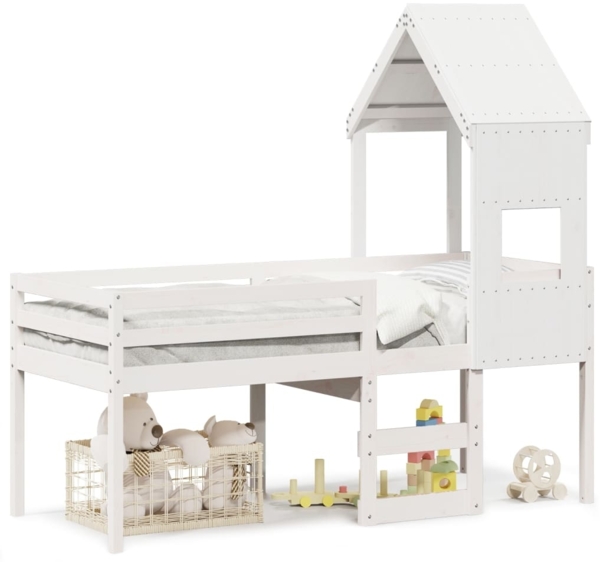vidaXL Hochbett mit Dach Weiß 75x190 cm Massivholz Kiefer 3282020