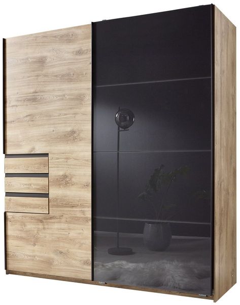 Kleiderschrank Oldenburg in Artisan Eiche mit Glasfront Grey - Schwebetürenschrank, optionaler Passepartoutrahmen - Schwebetürenschrank