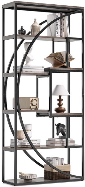LITTLE TREE 180 cm Bücherregal, Industrielles Metall Regal, 6-étagiges Hohes Bücherregal, Ausstellungsregal zur Aufbewahrung für Wohnzimmer & Büro, Graues