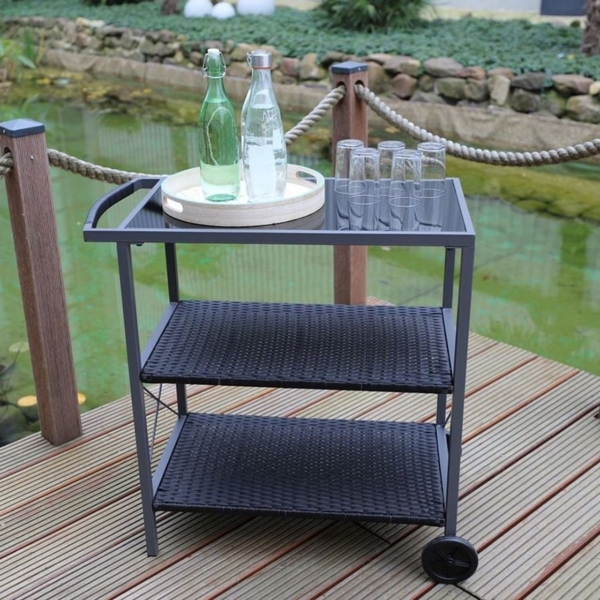 Outdoor-Servierwagen mit 3 Etagen Grillwagen Rollwagen Beistellwagen Getränkewagen Küchenwagen 80x80x41cm Bild 2