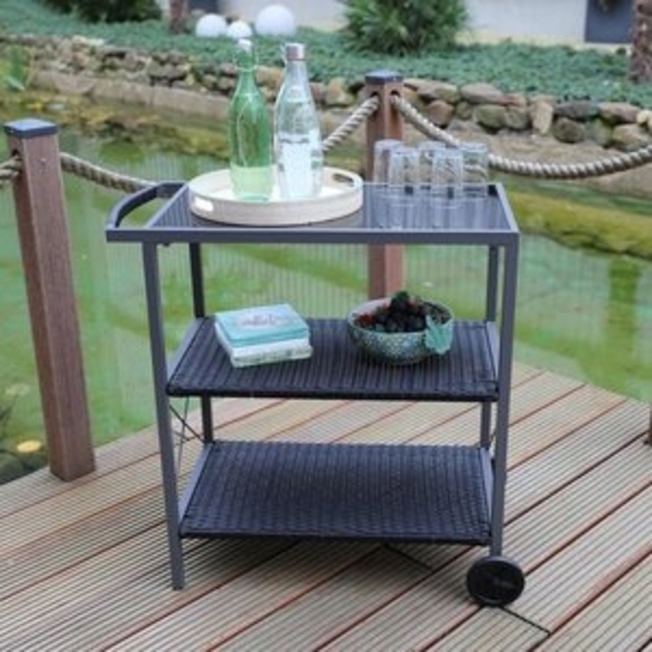 Outdoor-Servierwagen mit 3 Etagen Grillwagen Rollwagen Beistellwagen Getränkewagen Küchenwagen 80x80x41cm Bild 6