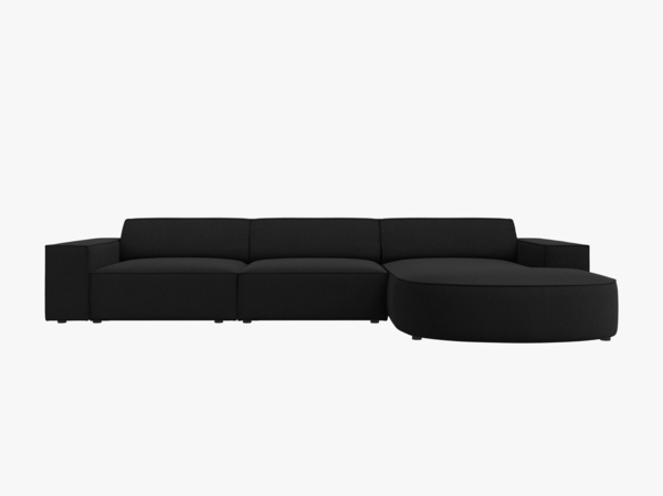 Micadoni 4-Sitzer Sofa Jodie runde Recamiere Rechts Strukturierter Stoff Megan Schwarz