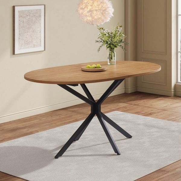 Flieks Esstisch 120x80x75,5cm (1-St, 1 Tisch), ovaler Küchentisch mit Holzmaserung Schreibtisch, Metallbeine