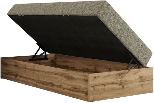 Boxspringbett, Einzelbett WOOD ZERO 90 x 200 cm, Hotelbett ohne Kopfteil, Bett mit Stauraum, 7-Zonen Multipocket-Matratze - Dunkelbeige Strukture - H3 - Topper Visco Bild 5