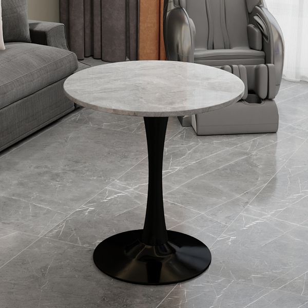 Couchtisch rund H 72 x T 70 x B 70 cm, schwarze Basis, Tischplatte in Grau aus Kunstmarmor