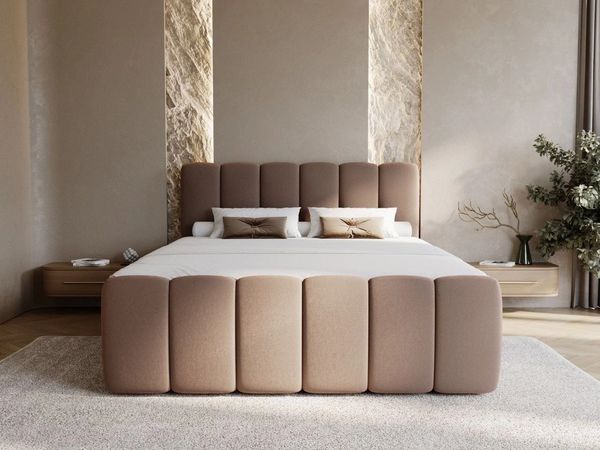 GrainGold Boxspringbett mit Bettkästen CLOUD, Modern Bett mit Kopfteil, 200x200 cm, Braun (1x Bett + 1x Topper)
