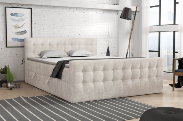 Boxspringbett Schlafzimmerbett ANKER 140x200cm in Stoff Perfect Harmony Creme