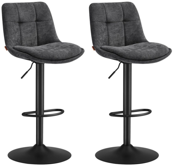 VASAGLE Barhocker 2er Set, Barstühle höhenverstellbar, drehbare Küchenhocker, Flanell, mit Rückenlehne und Fußstütze, Esszimmer, Theke, Stahl, grau