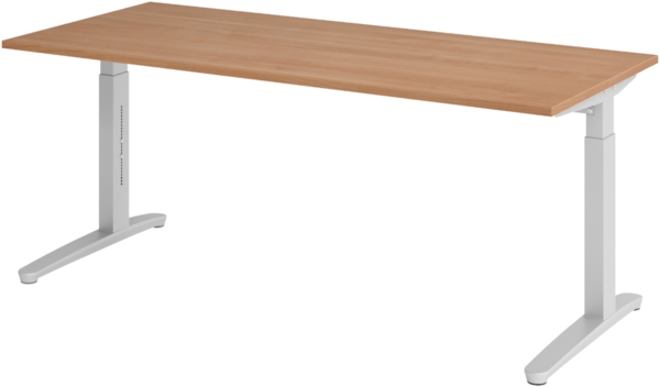 bümö manuell höhenverstellbarer Schreibtisch 180x80 in Nussbaum, Gestell in silber - PC Tisch höhenverstellbar & groß, höhenverstellbarer Tisch Büro, großer Computertisch verstellbar, X19-N-SS