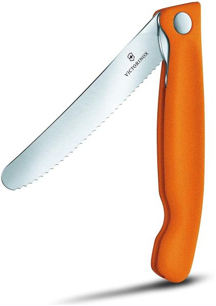 Victorinox Swiss Classic faltbares Gemüsemesser Wellenschliff (11 cm), Orange