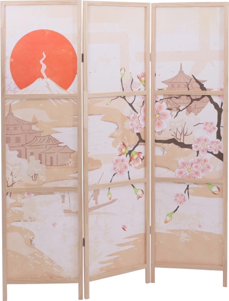 Paravent HWC-O70, Trennwand Sichtschutz Raumtrennung Naturmotive Holz MVG Polyethylen 170x137cm ~ Kirschblüten