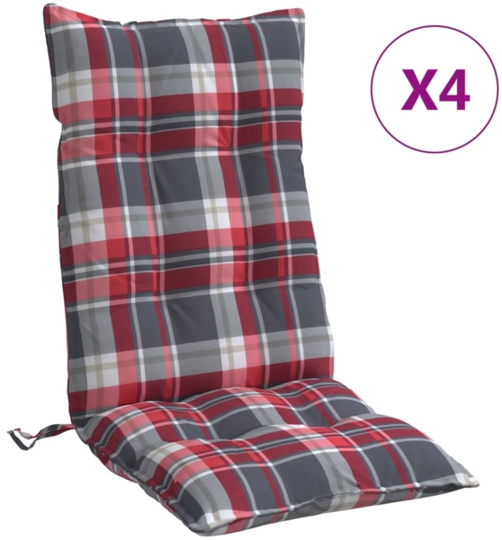 vidaXL Hochlehner-Auflagen 4 Stk. Rotes Karomuster Oxford-Gewebe 377642