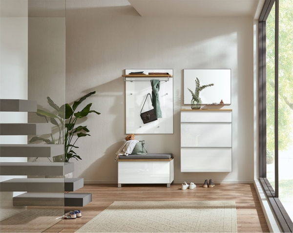 Garderobenpaneel Volare / Vortina, Echtholz, Glas, Weiß, 80 x 109 x 27 cm Bild 3