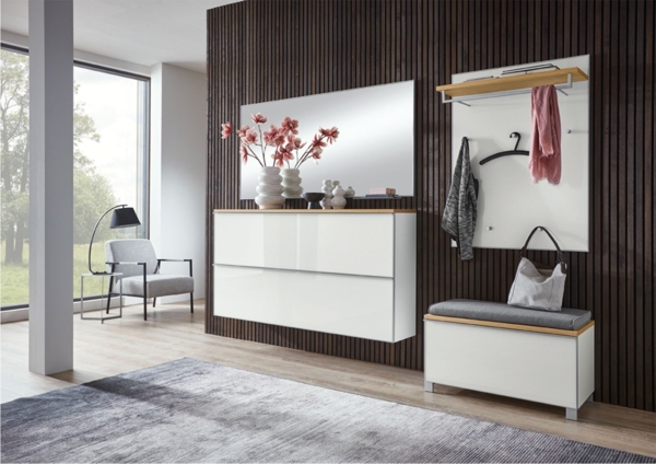 Garderobenpaneel Volare / Vortina, Echtholz, Glas, Weiß, 80 x 109 x 27 cm Bild 2