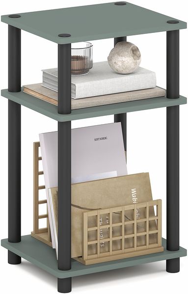 Furinno JUST Beistelltisch, 3-stufiger Beistelltisch, Nachttisch mit offenen Regalböden, Bettseitentisch, einfache Montage, für Wohnzimmer, Schlafzimmer, Salbeigrün