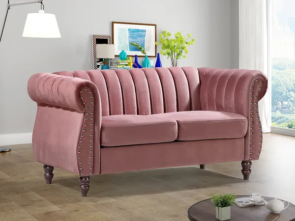 Vente-unique - TRUMBO Sofa SamtStoff Puderrosa - B 78 cm x H 77 cm x L 150 cm