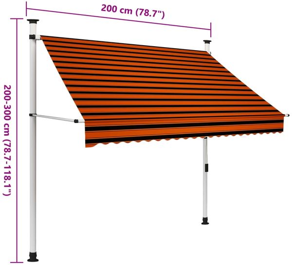 vidaXL Einziehbare Markise Handbetrieben 200 cm Orange und Braun 145836 Bild 7