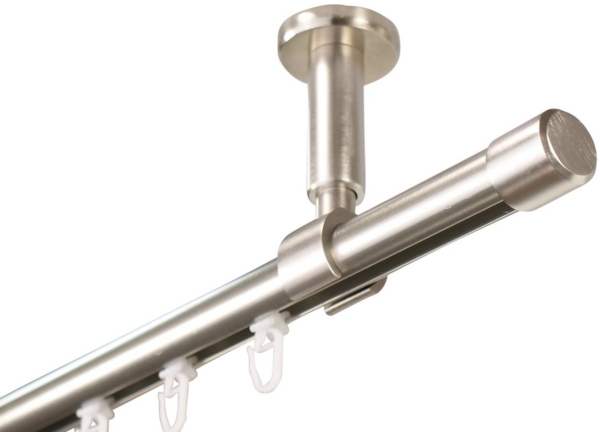 iso-design Gardinenstange Innenlauf zur Deckenmontage 20 mm Durchmesser variabler Deckenabstand, Ø 20 mm, Deckenmontage, geschraubt, Aluminium, Komplett Set 1-läufig, Deckenmontage