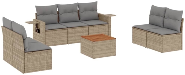 vidaXL 8-tlg. Garten-Sofagarnitur mit Kissen Beige Poly Rattan 3224519