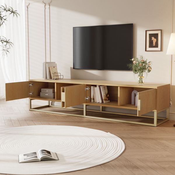 TV-Schrank B 180 x T 40 x H 40 cm in Holzoptik mit 4 Türen, Soft-Close und Metallbeinen