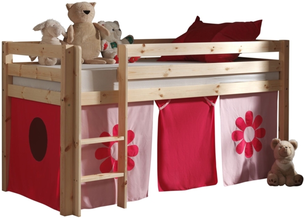 Kinderbett Karolina 210x114x106 Massivholz Natur Textilset Flower