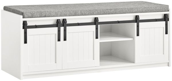SoBuy FSR133-W Schuhbank, MDF, Lackiert, Weiß, 100 x 48 x 38 cm